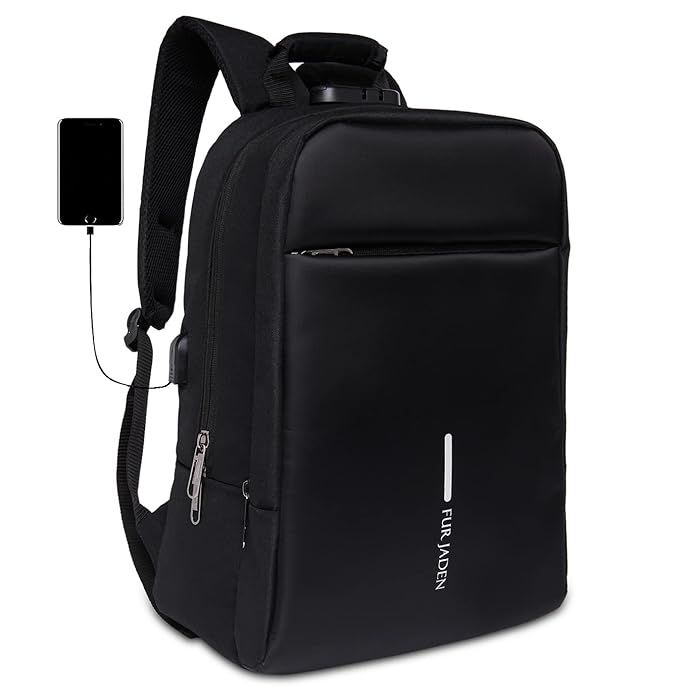 FUR JADEN Anti Theft Number Lock Backpack Bag with 15.6 Inch Laptop Compartment, USB Charging Port & Organizer Pocket for Men