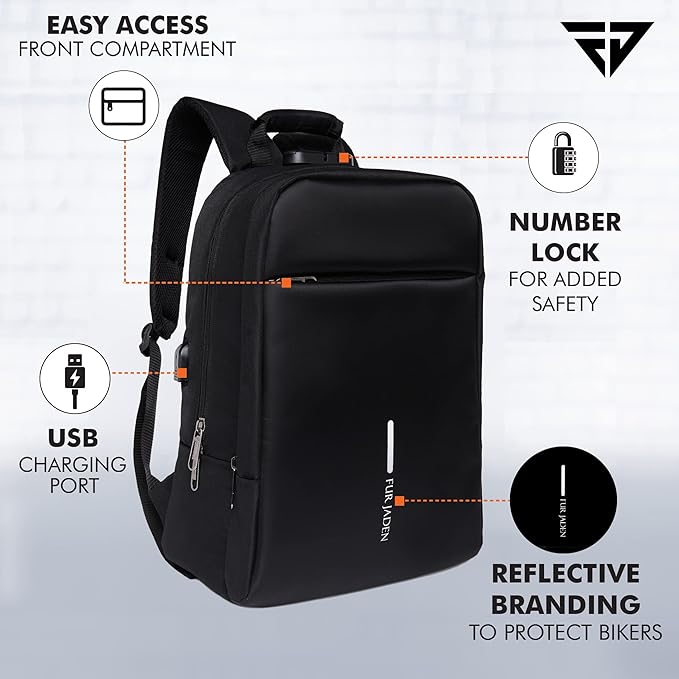 FUR JADEN Anti Theft Number Lock Backpack Bag with 15.6 Inch Laptop Compartment, USB Charging Port & Organizer Pocket for Men - Image 5