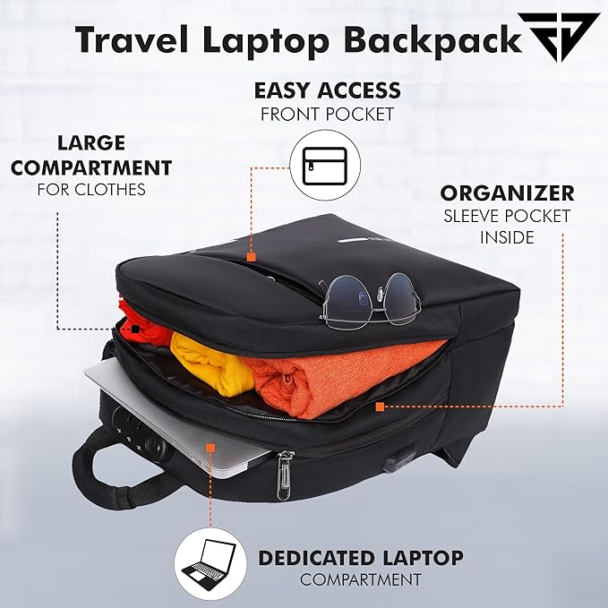FUR JADEN Anti Theft Number Lock Backpack Bag with 15.6 Inch Laptop Compartment, USB Charging Port & Organizer Pocket for Men - Image 4